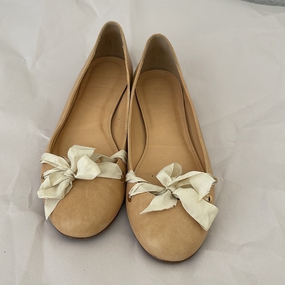 J. Crew| Leather Nude Tie Ballet Flats| Size 6.5| Made in Italy - Picture 2 of 6